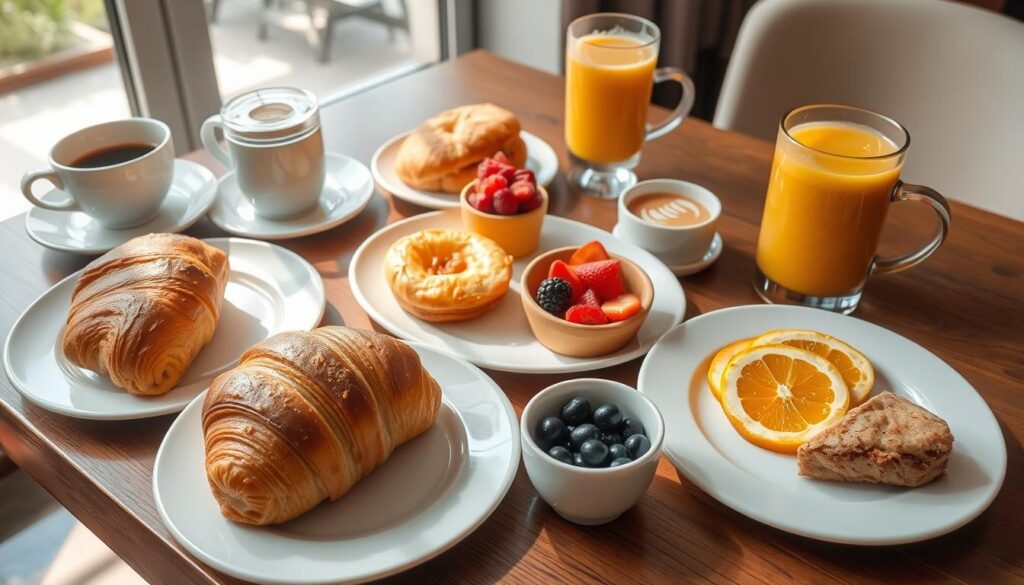 What 3 items does a continental breakfast usually include?